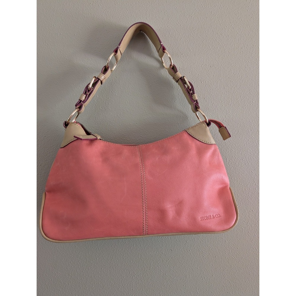 STONE & CO Peach & Tan Shoulder Bag Fits Under Arm Zip Casual Functional Women